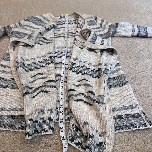 Lucky Brand Cardigan Sweater Boho Stripe Aztec Open Front Neutral MED #7W51782 - Picture 6 of 10